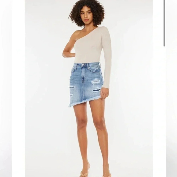 KanCanđť…şMended Uneven Hem Denim Skirt New - Picture 8 of 12